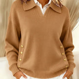 Barbara | Polo Collar Sweater with Gold Buttons