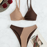Leslie - Ribbed Two Tone High Leg Bikini