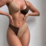Leslie - Ribbed Two Tone High Leg Bikini