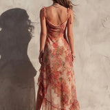 Jamie - Asymmetric Floral Dress with Slit and Ruffles