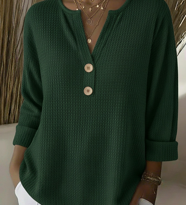Sharon | Waffle Knit Henley Top
