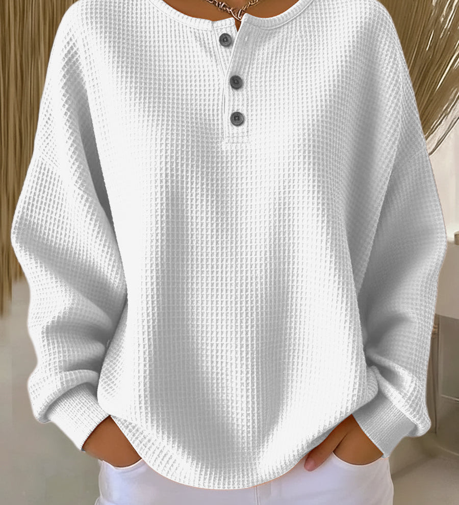 Nancy | Waffle Knit Henley Sweatshirt