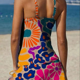 Aurora - Floral Graphic Tankini with Shorts, Tummy Control Effect