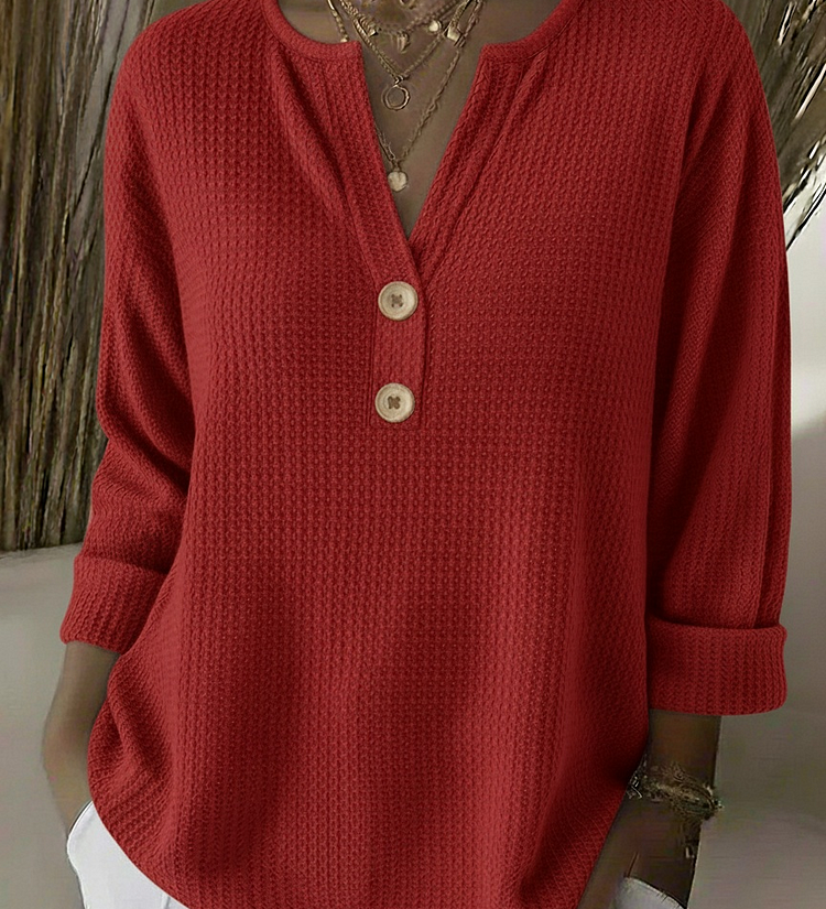 Sharon | Waffle Knit Henley Top