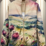 Avery - Scottish Thistle Landscape Zip Cardigan