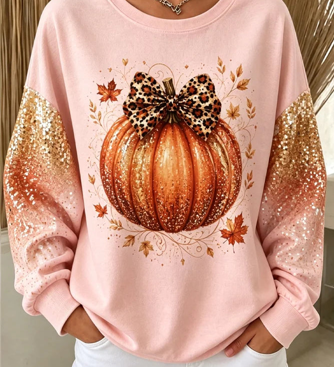 Eva | Halloween Casual Bow Pumpkin Graphic Versatile Sweatshirt
