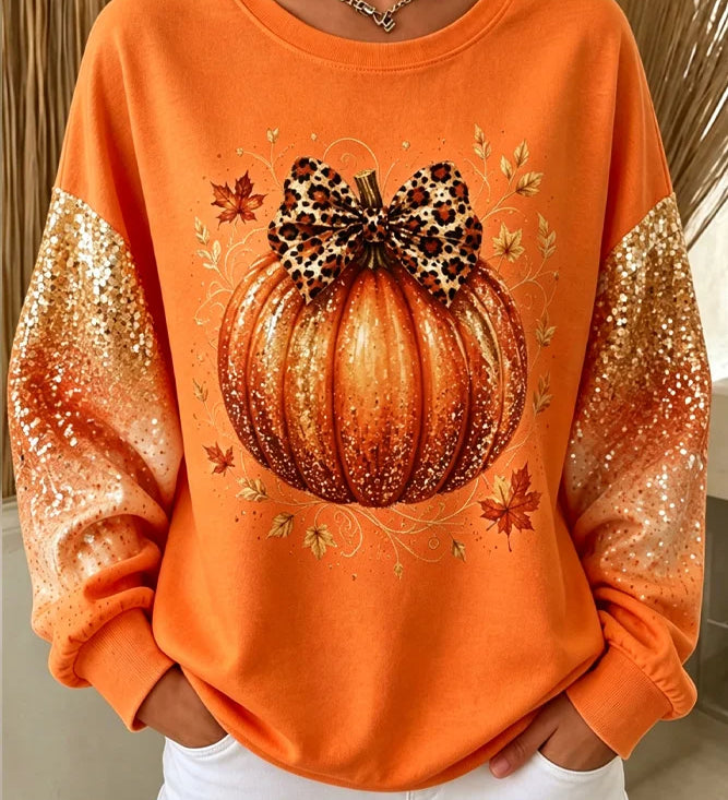 Eva | Halloween Casual Bow Pumpkin Graphic Versatile Sweatshirt