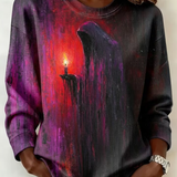Wren | Retro Halloween-Inspired Ghost Candle Horror Pattern Round Neck Sweatshirt