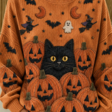 Magdalena | Halloween Casual Cat Round Neck Long Sleeve Sweatshirt