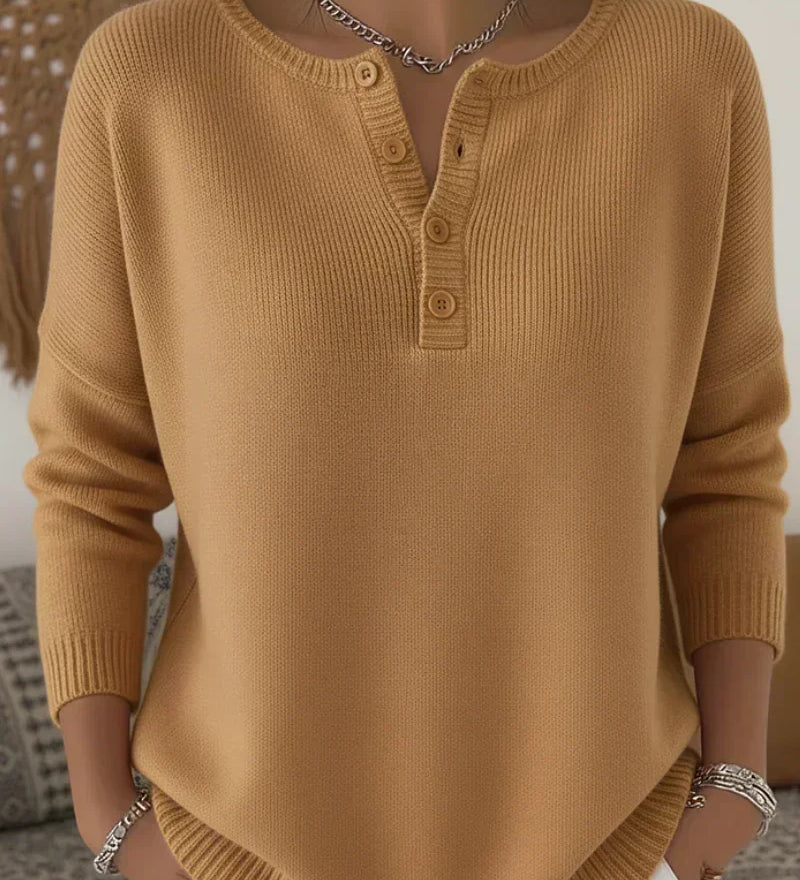 Carol | Henley Button Knit Sweater