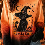 Anna | Halloween-Inspired Multi Cat Pumpkin Bat Round Neck Long Sleeve Sweatshirt