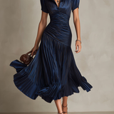 Shelby - Striped Shirt Collar Midi Dress