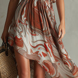 Dawn - Boho One-shoulder Irregular Marble Abstract Print Chiffon Midi Dress