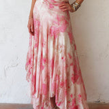 Alexandra - Pink Floral Chiffon Pleated Print Sleeveless Midi Dress
