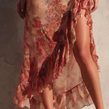 Jamie - Asymmetric Floral Dress with Slit and Ruffles