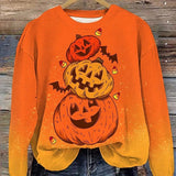 Emmeline | Halloween-Inspired Pumpkin Print Round Neck Sweatshirt