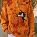 Athena | Halloween Casual Cat Round Neck Long Sleeve Sweatshirt