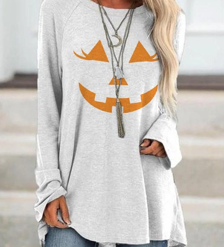 Dolores | Halloween-Inspired Scarecrow Face Print Long Sleeve Sweatshirt