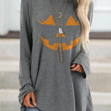Dolores | Halloween-Inspired Scarecrow Face Print Long Sleeve Sweatshirt