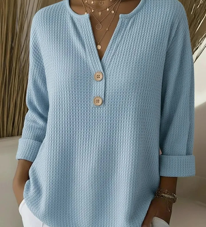 Sharon | Waffle Knit Henley Top