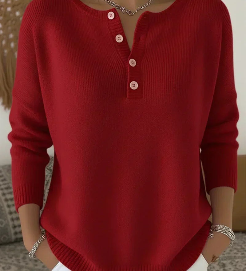 Carol | Henley Button Knit Sweater