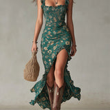 Brielle - Retro Boho Maxi Dress with Flowing Sleeves and Side Slit